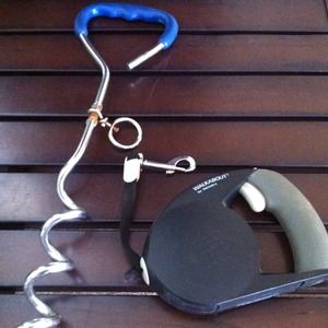 Dog leash and grass post.