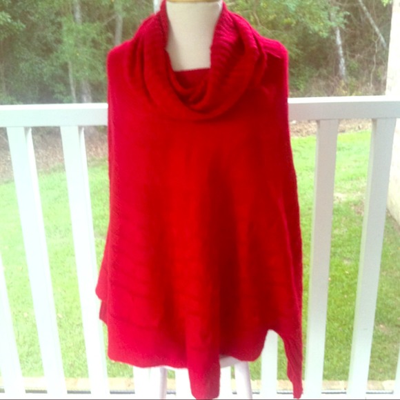 Red Oversized Poncho Sweater