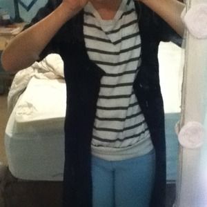 Long short sleeve black sweater.