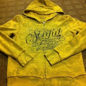 Sinful medium yellow zip hoodie girl affliction