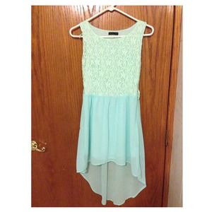 Teal High Neck Lace Hi-Lo