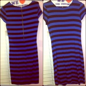 Aqua Blue & Black Striped Dress.