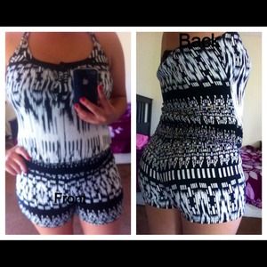 Black / White Print Halter Top Romper
