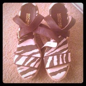 MK brown/tan zebra print wedges