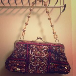 Hand made vintage jeweled & beaded small purse
