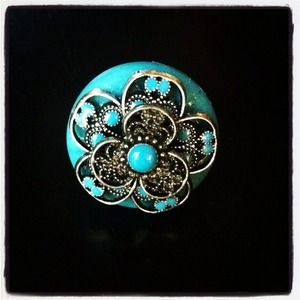 Gorgeous ring with sterling silver band.