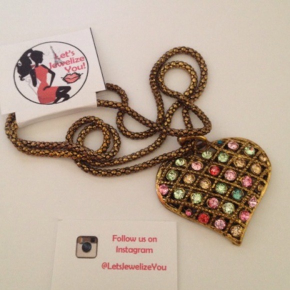 COLORFUL STUDDED HEART NECKLACE - Picture 1 of 1