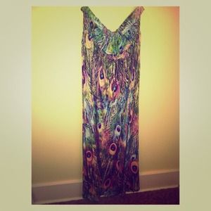 Strapless peacock pattern maxi dress!