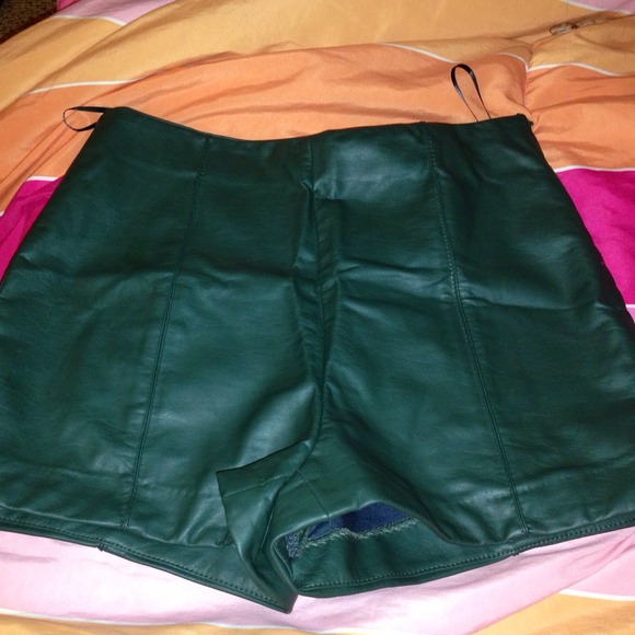 Leather dark green high waist shorts 🚫sold🚫