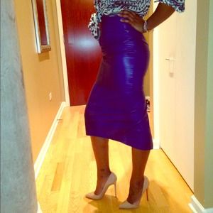 Cobalt blue leather pencil skirt