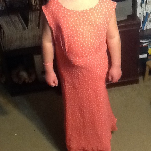 Beautiful coral and white polka dot long dress