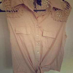 Nude crochet button up top nwot
