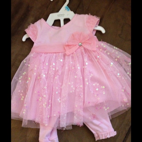 Pink dress with matching capris 3-6 months EUC