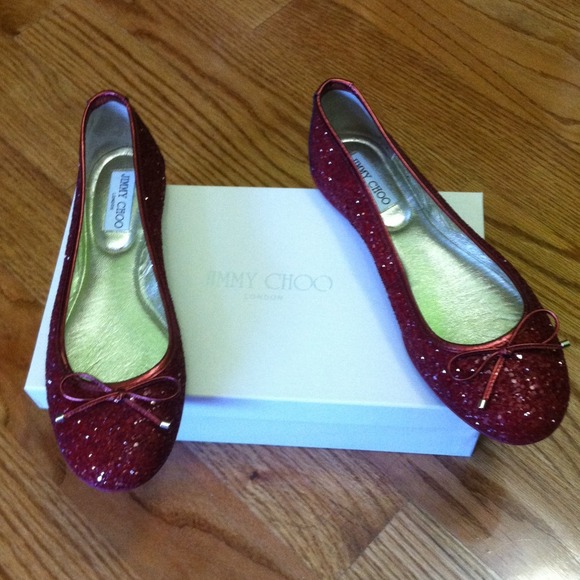 Authentic new Jimmy Choos glitter red flats