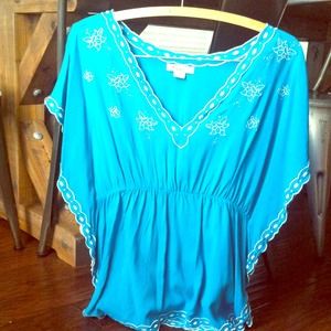 Aqua Boho Floral Top