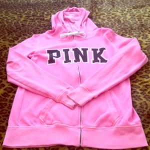 VS PINK hot pink funnel neck zip-up hoodie
