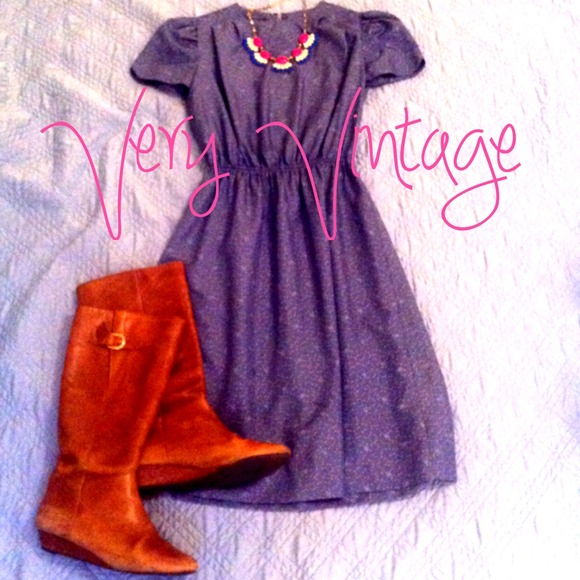 ❌SOLD Vintage Periwinkle Dress with Cap Sleeves