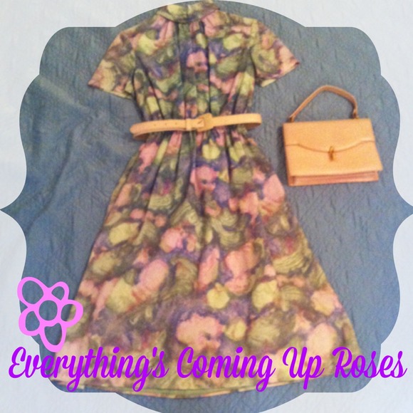 Vintage Claude Monet Inspired Floral Dress