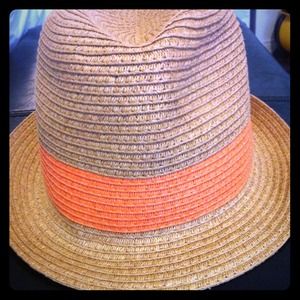 Coral Stripe Straw Hat - never worn!