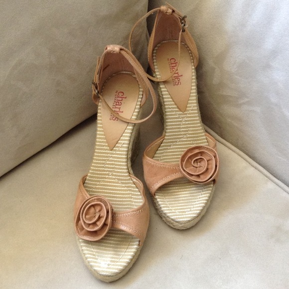 Charles David Suede Nude Wedge Sandal