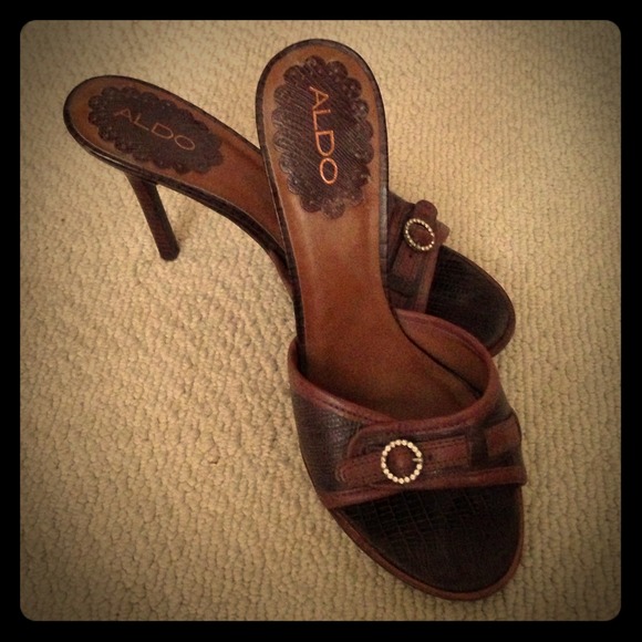 Aldo Brown Leather Slip On Heels