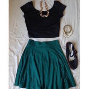 H&M Dark Green Skater Skirt