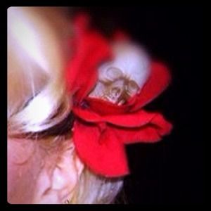 Custom crystal eye Skull Red rose lace Hair clip