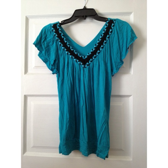Blue top with braided embellishment