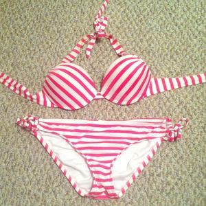 Pink & white striped bikini