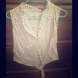 Papaya polka dot button up tie shirt