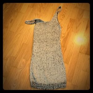 Skin tight mini knit dress, metallic silver thread