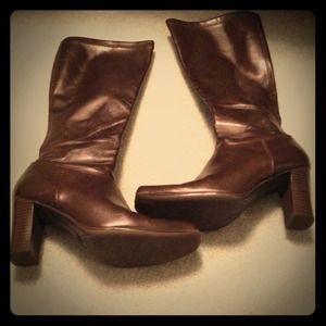 Dark brown below the knee boots