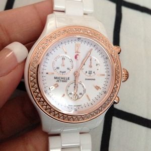 Michele Jetway Ceramic Rose Gold Diamond Watch