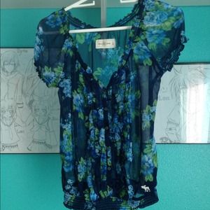 Blue chiffon floral top