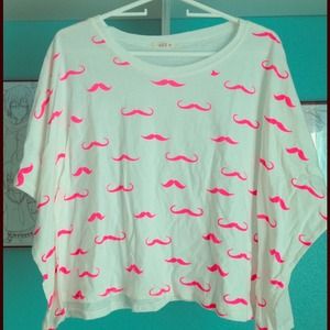 Boxy white tee with hot pink mustaches
