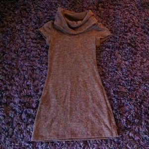 Knit dress with cowl neck and cap sleeves.