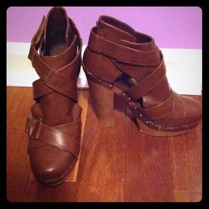 Cutout Brown Heeled Booties