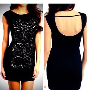 LITTLE BLACK DRESS WITH DUSTY PINK EYELET