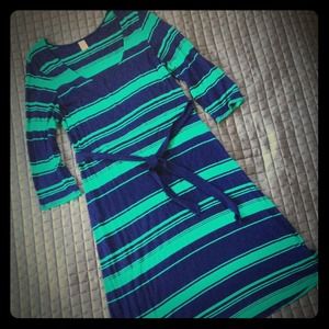 Green and Blue Striped 3/4 Sleeve Dress, NWOT