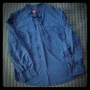 Navy with White Polka Dots Blouse, NWOT