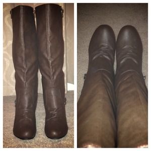 Tall Brown Wedged Boots