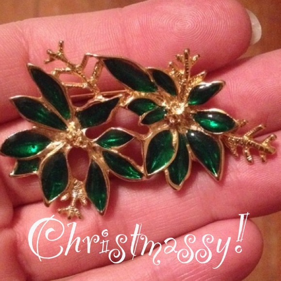 Emerald Green Poinsettia Brooch