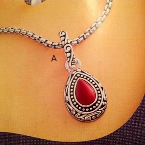Antiqued silver plated necklace & genuine Coral