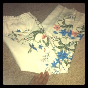 H&M Silky Beige & Floral Design Pants. Med