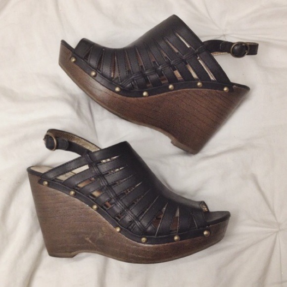 Mossimo Black Peep Toe Studded Wedges Heels 7