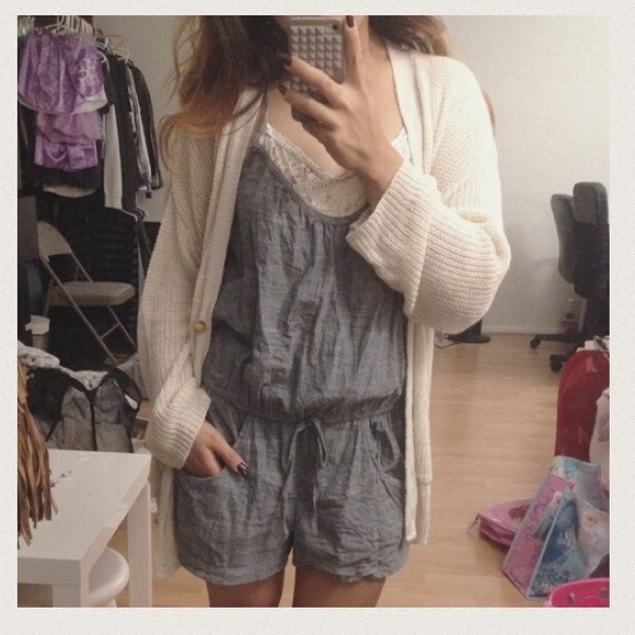 Mossimo Gray Jumpsuit Romper with Lace Detail M