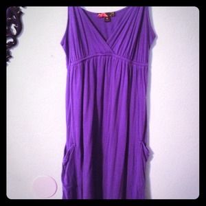 Purple dress with pockets.