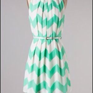 Chevron Print Belted Dress