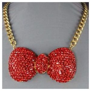 Red rhinestone bow hip-hop necklace