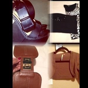 Wedges, 2 Tops, Cardigan, Belt